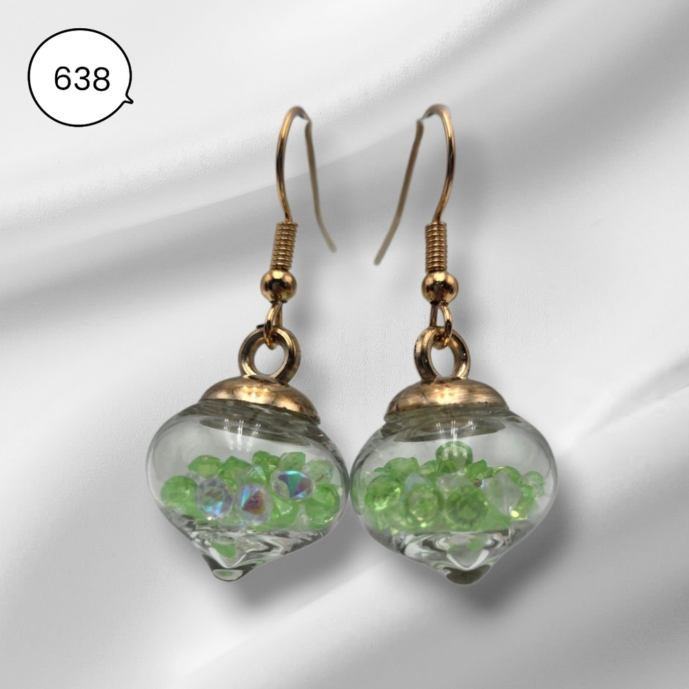 Handmade Glass Globe Green Crystal Earrings – Dangle Earrings with Gold Hook